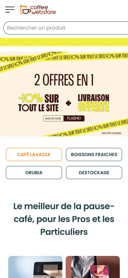 Capture du site Coffee Webstore en version mobile