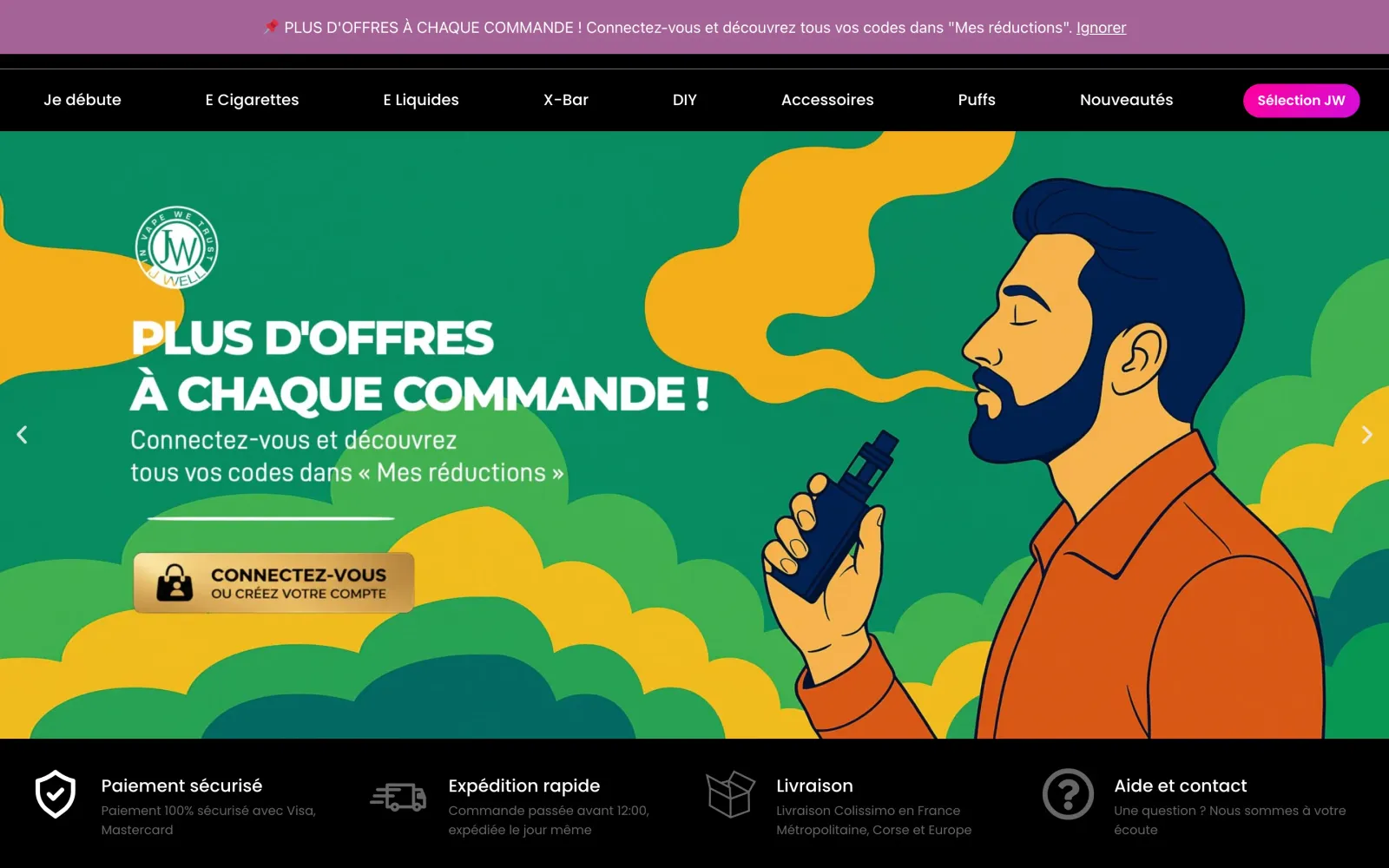 Capture du site JWell Store en version bureau