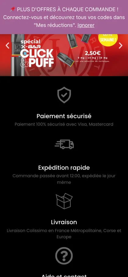 Capture du site JWell Store en version mobile