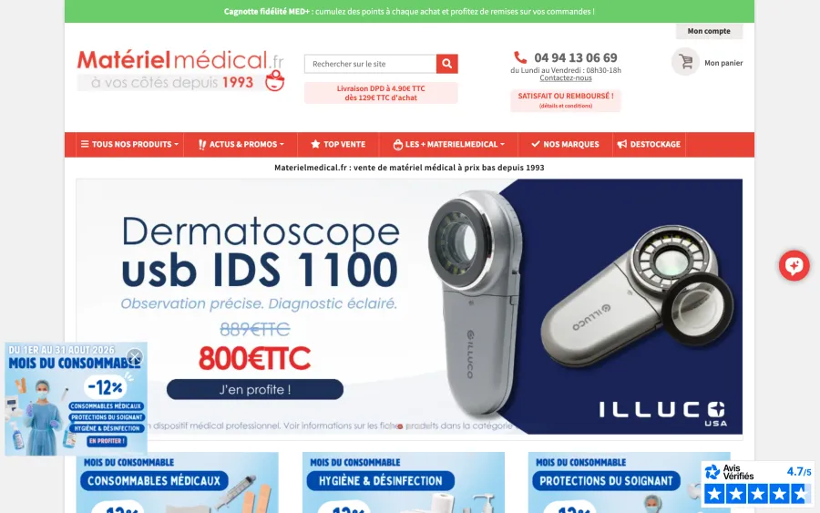 Capture du site Matériel Médical en version bureau
