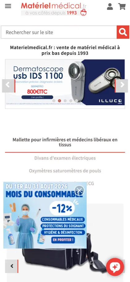 Capture du site Matériel Médical en version mobile